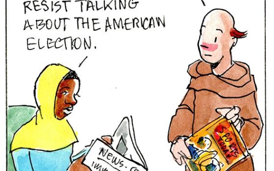 Francis, the comic strip: Francis couldn't resist talking about the American election.