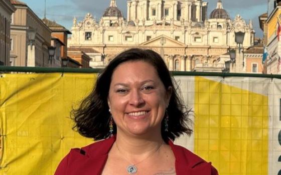 Rev. Angela Nevitt Meyer, of Roman Catholic Womenpriests-USA, poses near St. Peter's Basilica Oct. 2. She and others had prayed that the Catholic Church will open the priesthood to all who feel called to the ministry, particularly women. (NCR photo/Rhina Guidos) 