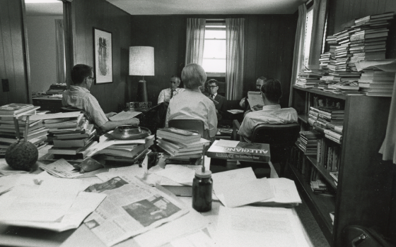 NCR staff are pictured inside the company's headquarters in Kansas City, Missouri, in this photo from 1968, the year Humanae Vitae was issued by Pope Paul VI. The encyclical called the use of artificial birth control "intrinsically wrong." NCR's first issue appeared in October 1964, amid the Second Vatican Council. (Jack Kenward)