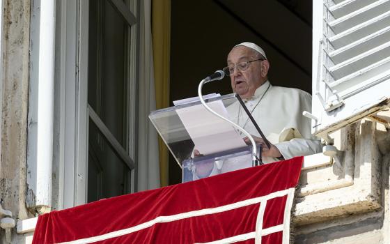 Pope Francis leads the recitation of the Angelus prayer with visitors gathered in St. Peter's Square at the Vatican Oct. 6, 2024. At the end of the Angelus, the pope announced he would create 21 new cardinals Dec. 8. (CNS/Vatican Media)