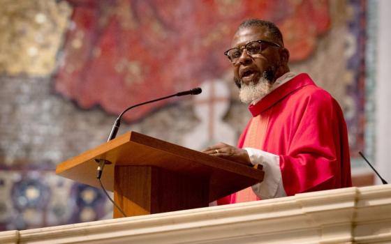  Deacon Darryl Kelley gives the homily at the 72nd annual Red Mass Oct. 6 at the Cathedral of St. Matthew the Apostle in Washington. Kelley, an attorney, serves in ministry at St. John the Evangelist Parish in Clinton, Maryland. He is the first deacon in 72 years to deliver the homily at Washington's Red Mass. (OSV News/John Carroll Society/Christopher Newkumet)