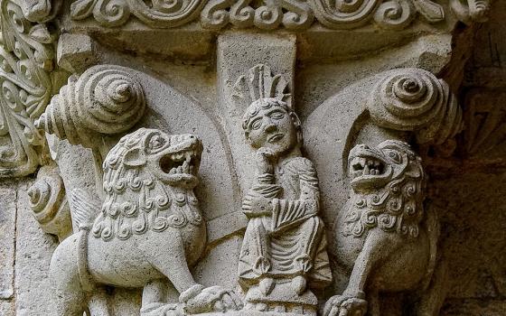 Daniel in the lion's den, depicted in stone at Sauve Majeure Abbey in La Sauve, Gironde, France (JLPC/Wikimedia Commons/CC BY-SA 3.0)