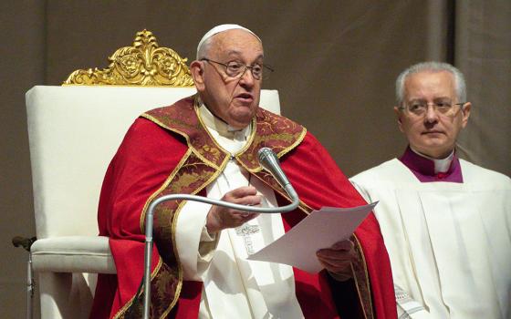 Pope Francis gives his homily during a memorial Mass for cardinals and bishops who died in the past year at the Altar of the Chair in St. Peter's Basilica at the Vatican, Nov. 4, 2024. (CNS/Lola Gomez)