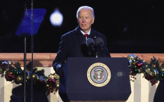 U.S. President Joe Biden delivers a speech during the annual National Christmas Tree lighting ceremony at the White House in Washington, Dec. 5, 2024. (OSV News photo/Leah Millis, Reuters)