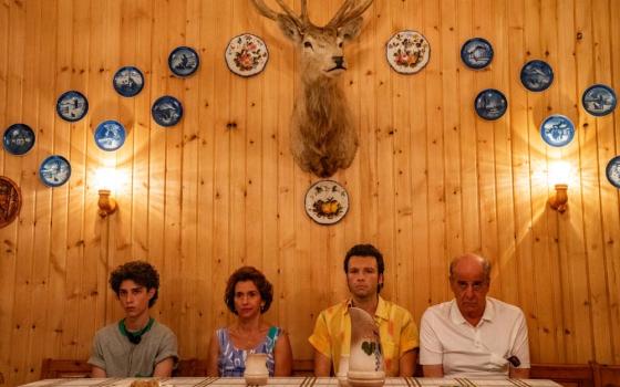 On the set of "The hand of God" by Paolo Sorrentino are Filippo Scotti, Toni Servillo, Teresa Saponangelo and Marlon Jouber. The movie is set in Naples, Italy, in the 1980s. (Netflix/Gianni Fioriti)