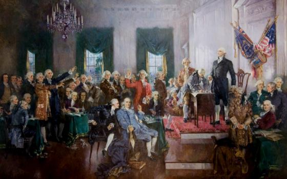 "Scene at the Signing of the Constitution of the United States," a 1940 painting by Howard Chandler Christy, is seen in the U.S. Capitol building. (Flickr/Architect of the Capitol)