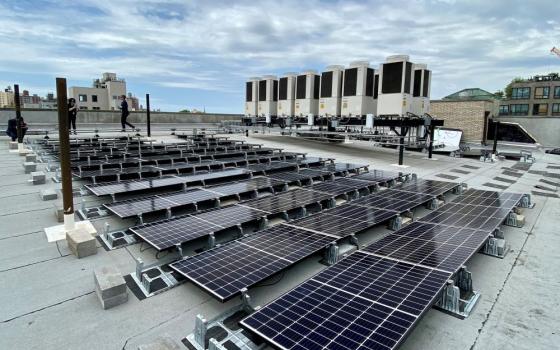 Solar panels in New York City are seen atop the Bishop Thomas V. Daily Residence in the Prospect Heights neighborhood of Brooklyn, N.Y., June 10, 2021. (CNS/The Tablet/Bill Miller)