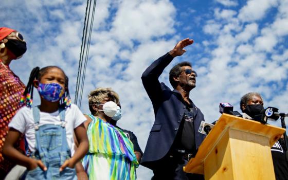 Flint City Councilman Eric Mays speaks during a press conference Aug. 21 outside of Christ Fellowship Missionary Baptist Church in Flint, Michigan. (AP/The Flint Journal/Jake May)