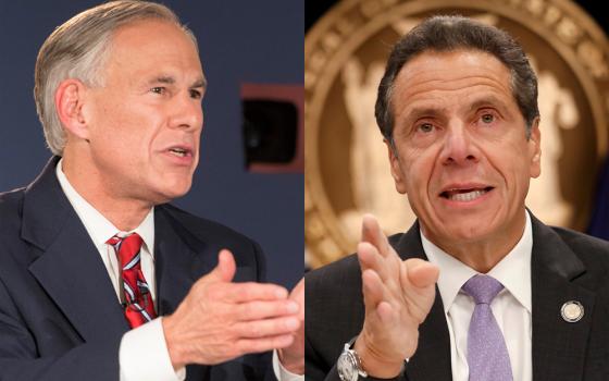 Texas Gov. Greg Abbott (Flickr/LBJ Library/Jay Godwin); New York Gov. Andrew Cuomo (CNS/Reuters/Shannon Stapleton)