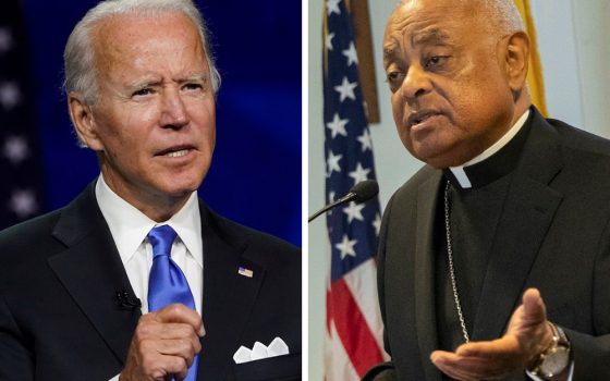 Former Vice President Joe Biden, left, in a 2020 file photo, and Archbishop Wilton Gregory of Washington, in a 2019 file photo (CNS/Reuters/Kevin Lamarque, Catholic Standard/Jaclyn Lippelmann)