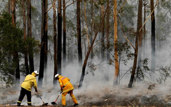 Firefighters contain a bushfire along a highway near Ulladulla, Australia, Jan. 5. (CNS/Reuters/AAP/Dean Lewins)