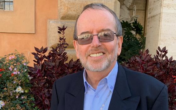 Irish-Brazilian Bishop Derek Byrne outside the Vatican's Paul VI Hall Oct. 17 (NCR photo/Joshua J. McElwee)