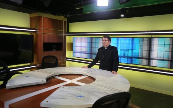 Archbishop Christophe Pierre, apostolic nuncio to the United States, records his address Nov. 12 to be delivered to the U.S. Conference of Catholic Bishops' fall meeting Nov. 16, the first day of the two-day virtual meeting. The address was recorded in th