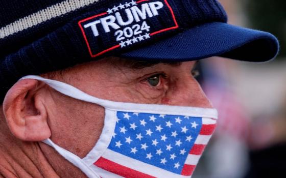 A supporter of President Donald Trump takes part in a rally at Beverly Hills Gardens Park in Beverly Hills, California, Jan. 9, 2021. (CNS/Reuters/Ringo Chiu)