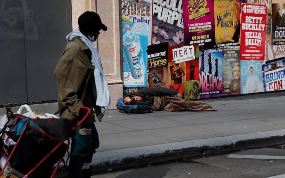 People experiencing homelessness in San Francisco, March 27, 2020, amid the coronavirus pandemic (CNS/Reuters/Shannon Stapleton)