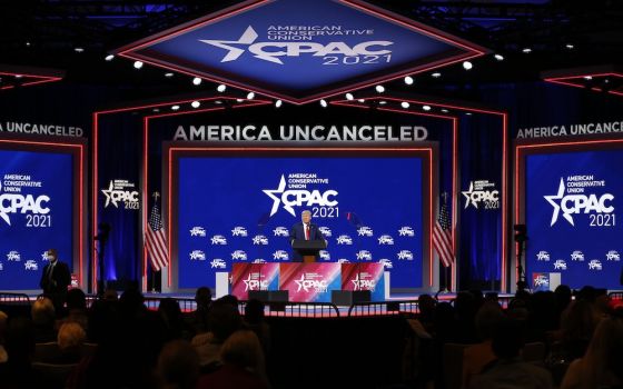 Former President Donald Trump speaks Feb. 28, 2021, during the Conservative Political Action Conference in Orlando, Florida. (CNS/Reuters/Joe Skipper)