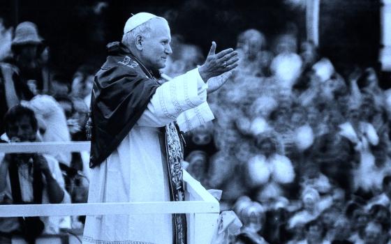 St. John Paul II greets throngs of Poles waiting for a glimpse of their native son at the monaster of Jasna Gora in Czestochowa during his 1979 trip to Poland. He died April 2, 2005. (CNS/Chris Niedenthal)