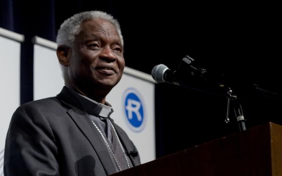 Cardinal Peter Turkson discusses the plight of refugees in a speech in Arrupe Hall at Rockhurst University in Kansas City, Missouri, on Jan. 17. (Courtesy of Rockhurst University)