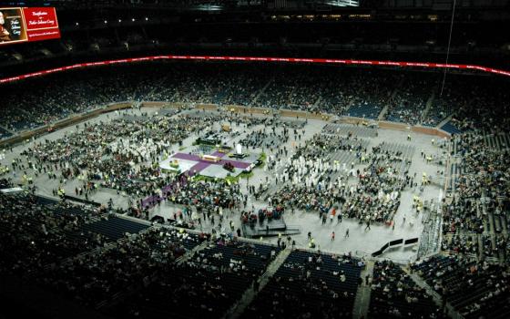 More than 60,000 people gather to celebrate the beatification of Capuchin friar Fr. Solanus Casey at Ford Field in Detroit Nov. 18. (William E. Odell)