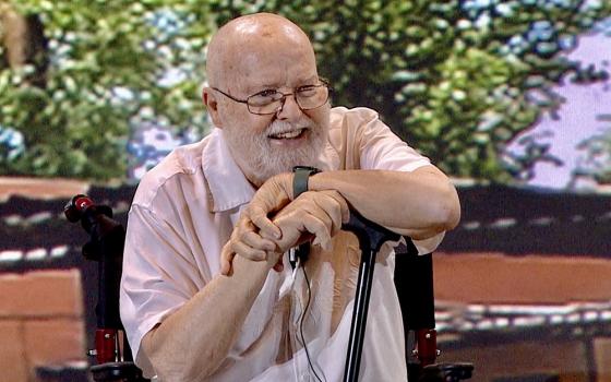 A screen capture from the recording of Franciscan Fr. Richard Rohr delivering his final remarks to and blessing for the 2022 cohort of the Living School in Albuquerque, New Mexico, July 30 (Courtesy of Cathleen Falsani)