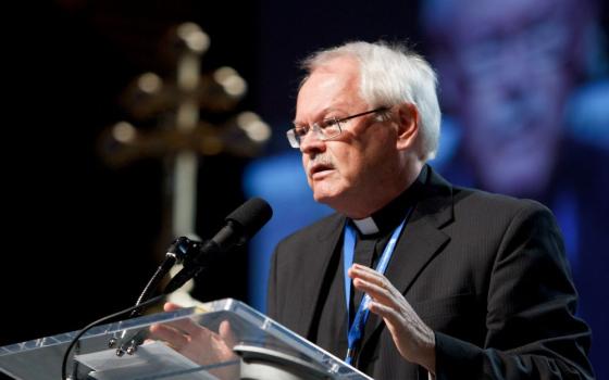 Oblate Fr. Ronald Rolheiser delivers the keynote address during the opening of the National Catholic Educational Association's annual convention in Boston April 11, 2012. (CNS/The Pilot/Gregory L. Tracy)