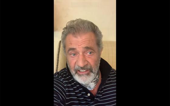 Mel Gibson speaks from Malibu, California, in a video presented at the Sept. 10 rally in Chicago hosted by the Coalition for Canceled Priests. (NCR screenshot)