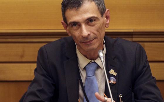 Survivor of sex abuse Francesco Zanardi meets the media during a press conference in Rome, on Feb. 21, 2019. (AP Photo/Gregorio Borgia, File)