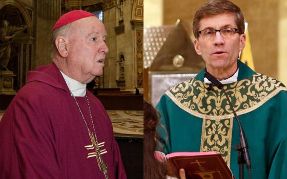 Left: Bishop W. Francis Malooly at the Vatican in December 2019 (CNS/Paul Haring). Right: Msgr. William Koenig in Rockville Centre, New York, in January 2019 (CNS/Gregory A. Shemitz).