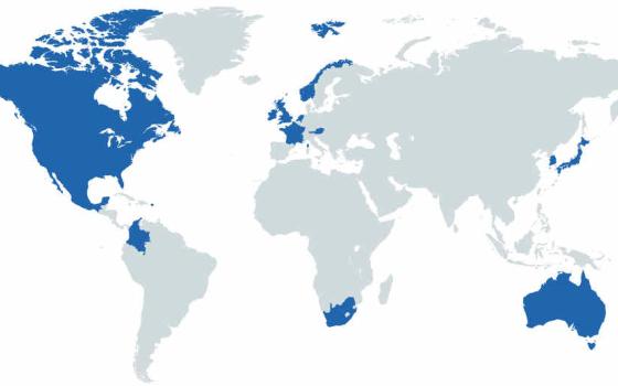 The blue shading marks the nations from which NCR Forward members hail. You can join them today. (NCR graphic by mapchart.net)