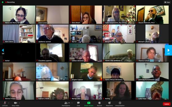 Some of the more than 600 participants in the Retreat on Gospel Nonviolence Dec. 18 are seen in a Zoom screenshot. (Pax Christi International)