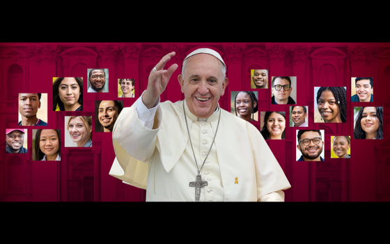 A promotional image on the website of Loyola University Chicago advertises the university's upcoming virtual meeting with Pope Francis and students from North, Central and South America Feb. 24. (CNS/Loyola University Chicago)