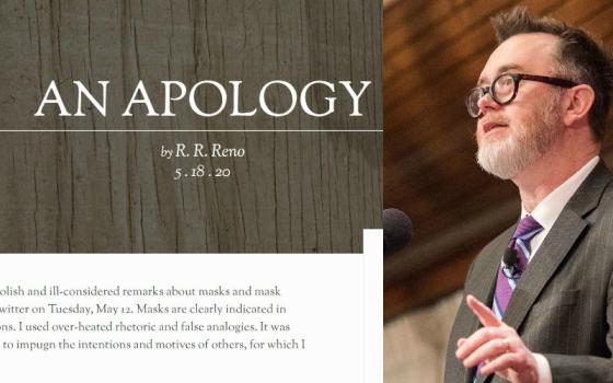 Left: R.R. Reno's apology, posted to the First Things website on May 18 (Screenshot); right: Rod Dreher (CNS/The Trinity Forum)