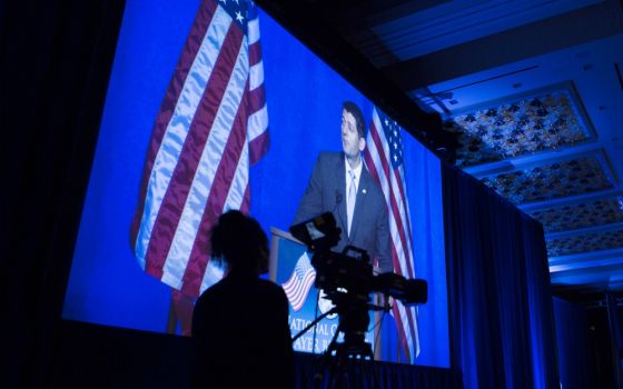 House Speaker Paul Ryan, R-Wisconsin speaks during the National Catholic Prayer Breakfast May 24 in Washington. (CNS/Tyler Orsburn)