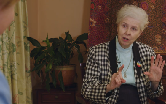 Loretto Sr. Jeannine Gramick speaks in Dublin to Ursula Halligan, spokesperson for the lay reform group We Are Church Ireland. (NCR screenshot/We Are Church Ireland)