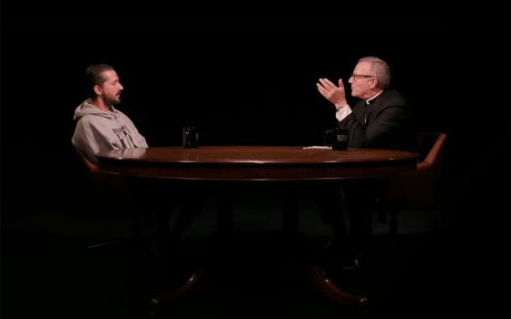 Actor Shia LaBeouf speaks with Bishop Robert Barron of the Diocese of Winona-Rochester, Minnesota, during "Bishop Barron Presents." (YouTube screenshot/Bishop Robert Barron)