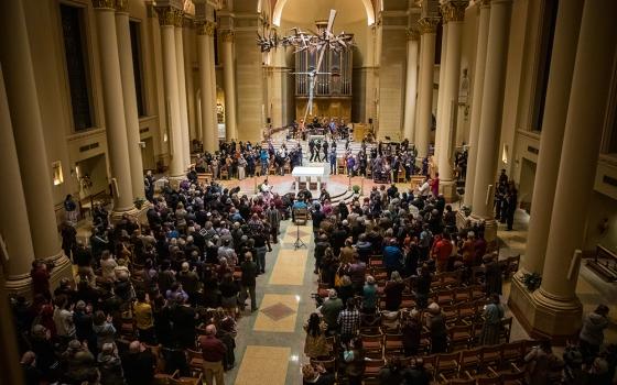 Raven Chacon's "Voiceless Mass" is performed for Present Music's annual Thanksgiving concert at the Cathedral of St. John the Evangelist Nov. 21, 2021, in Milwaukee, Wisconsin. (Courtesy of Samer Ghani)