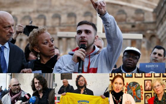 As the hierarchy gathers for the Vatican summit, clergy sexual abuse survivors speak out Feb. 20-24 in Rome. (CNS photos/Yara Nardi, Reuters; Paul Haring; Junno Arocho Esteves)