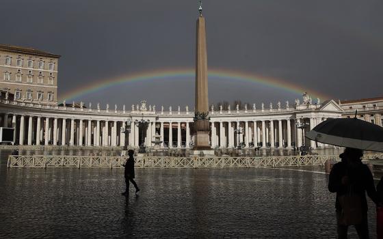 A rainbow shines over St.Peter's Square Jan. 31, 2021, at the Vatican. (AP photo/Alessandra Tarantino, File)