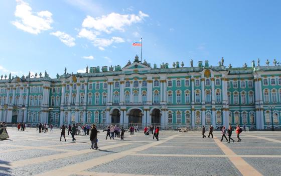 Exterior of the Winter Palace in St. Petersburg, Russia, from Palace Square