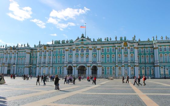 Exterior of the Winter Palace in St. Petersburg, Russia, from Palace Square