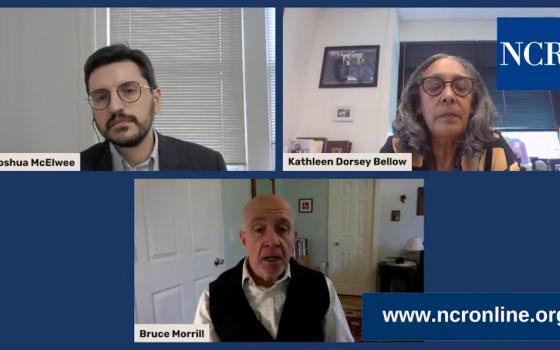 NCR news editor Joshua McElwee; Kathleen Dorsey Bello, director of the Institute for Black Catholic Studies at Xavier University of Louisiana; and Jesuit Fr. Bruce Morrill, Edward A. Malloy Chair of Roman Catholic Studies at Vanderbilt University (NCR)