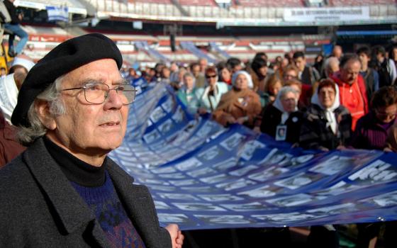 Adolfo Pérez Esquivel, a human rights activist and artist who won the Nobel Peace Prize in 1980, stands with Mothers of the Plaza de Mayo in Argentina in an undated photo. (Dreamstime/Elultimodeseo)