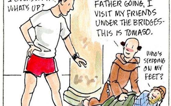 Francis, the comic strip: Brother Leo outlines his rather full schedule to Brother Fabio.