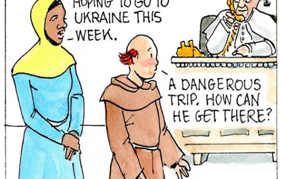 Francis, the comic strip: Pope Francis hopes to go to Ukraine. How can he get there?