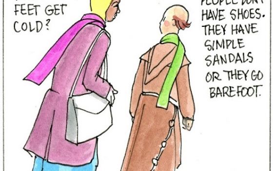 Francis, the comic strip: Brother Leo shares with Gabby his philosophy on shoes. 