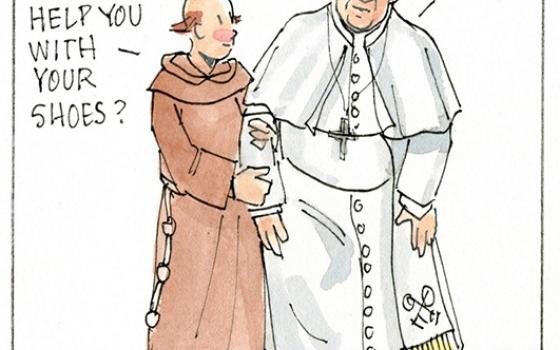 Francis, the comic strip: Francis needs some help, and Brother Leo is here.