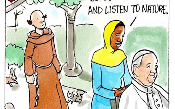 Francis, the comic strip: With a nice walk, you can listen to nature. What do you hear?