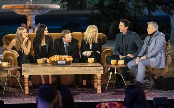 From left: Jennifer Aniston, Courteney Cox, Matthew Perry, Lisa Kudrow, David Schwimmer and Matt LeBlanc appear in "Friends: The Reunion." (Courtesy of HBO Max)