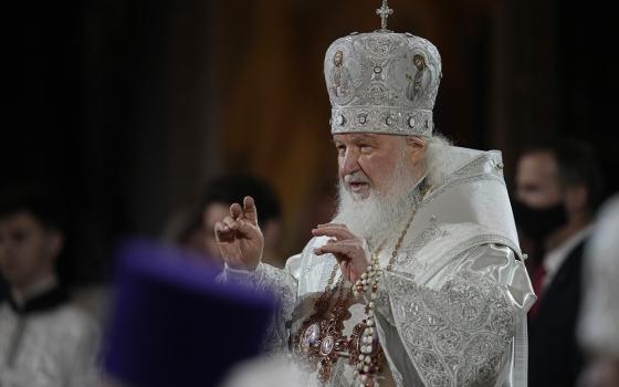 Russian Orthodox Church Patriarch Kirill conducts the Easter service in the Christ the Savior Cathedral in Moscow, Russia, April 24, 2022.