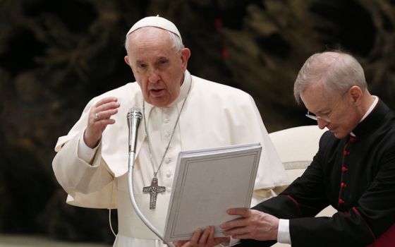 Pope Francis delivers his blessing during his general audience in the Paul VI hall at the Vatican Oct. 27. (CNS/Paul Haring)